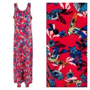 Lularoe‎ Dani Bird Floral Print Pink Maxi Tank Dress Tropical Medium Hawaiian
